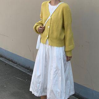 Plain Cardigan / Midi A-line Skirt