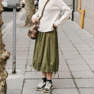 Drawstring-cuff A-line Midi Skirt