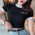 Short-sleeve Letter Embroidered Cropped T-shirt
