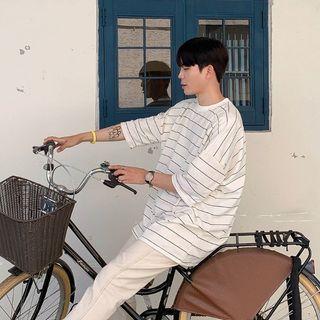 3/4 Dolman-sleeve Striped T-shirt