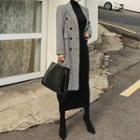Houndstooth Double-breasted Coat / Rib Knit Midi Dress