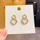 Rhinestone Faux Pearl Square Alloy Dangle Earring 01 - 1 Pair - Silver Stud - Gold - One Size