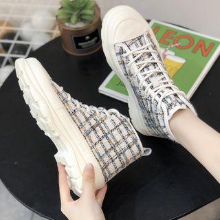 Round-toe Lace-up Canvas Ankle Boots
