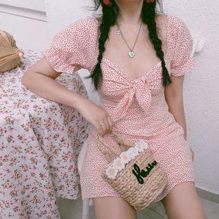 Short-sleeve Dotted Mini Shift Dress