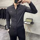 Pinstriped Letter Embroidered Long-sleeve Shirt
