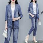 Set: 3/4-sleeve Denim Blazer + Cropped Jeans