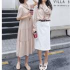 Star Print Chiffon Long-sleeve Top / Short-sleeve Midi Dress