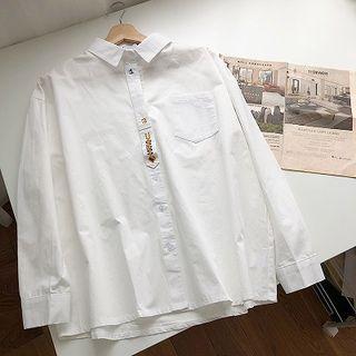 Single-breasted Embroidered Long-sleeve Blouse White - One Size