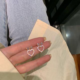 Bow Heart Rhinestone Dangle Earring