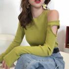 Cold-shoulder Long-sleeve Knit T-shirt