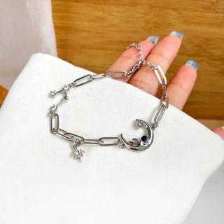 Astronaut & Moon Rhinestone Alloy Bracelet 1 Piece - Bracelet - Silver - One Size