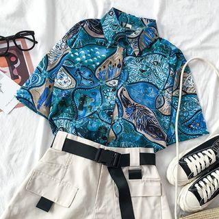 Short-sleeve Printed Shirt Shirt - One Size