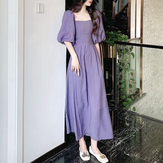 Balloon-sleeve Maxi A-line Dress / Mini A-line Dress