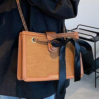 Croc Grain Panel Chain Crossbody Bag