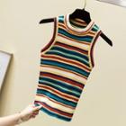 Striped Ribbed Tank Top Stripes - Yellow & Brown & Blue - One Size