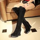 Hidden Wedge Lace Up Over-the-knee Boots