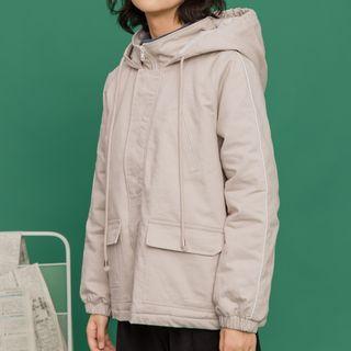 Stand Collar Lettering Embroidered Zip Hooded Jacket