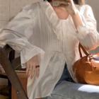Puff-sleeve V-neck Ruffled Blouse White - One Size
