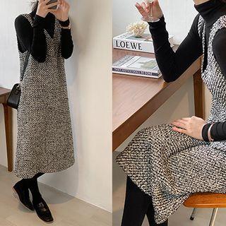 V-neck Textured Jumper Dress
