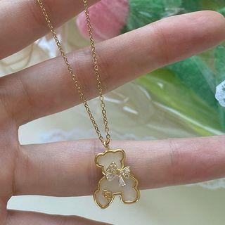 Bear Pendant Alloy Necklace 1 Pc - Gold - One Size