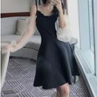 Mesh Panel Lantern-sleeve Mini A-line Dress