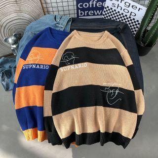 Long-sleeve Striped Printed Knit Sweater