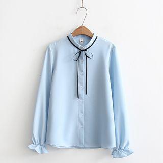 Bow Accent Band Collar Shirt