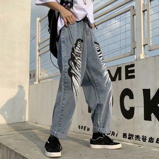 Leaf Print Straight-fit Jeans