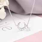 925 Sterling Silver Rhinestone Moon & Star Pendant Necklace Ns307 - One Size
