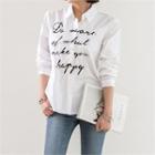 Lettering Faux-pearl Embellished Shirt