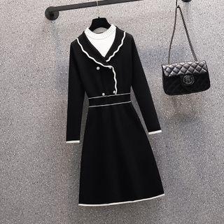 Color Block Panel Mock Two-piece Knit Dress