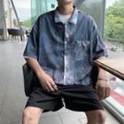 Color-block Tie-dye Oversize Button-up Shirt