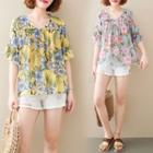 Floral Bell-sleeve Short-sleeve T Shirt