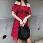 Short-sleeve Plain Off-shoulder A-line Dress