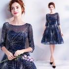 3/4 Sleeve Sequined Cocktail Dress