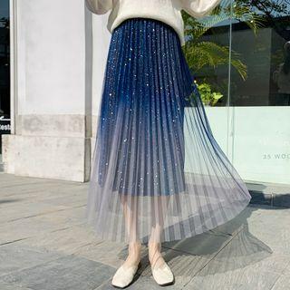 Glitter Gradient Midi A-line Mesh Skirt