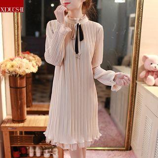 Frilled Accordion Long-sleeve Dress