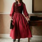 Color-block Trim Long-sleeve Dress / Plain Vest