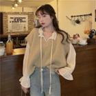 Long-sleeve Tie-neck Frill Trim Blouse / Sweater Vest