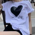Short-sleeve Heart T-shirt Black Love Heart - White - One Size