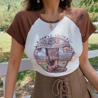 Raglan-sleeve Print Vintage T-shirt