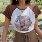 Raglan-sleeve Print Vintage T-shirt