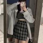 Zip Hoodie / Plaid A-line Skirt