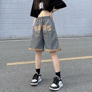 Low-rise Drawstring Lettering Sport Shorts