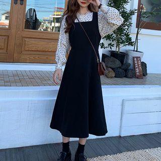 Dotted Blouse / Midi A-line Pinafore Dress
