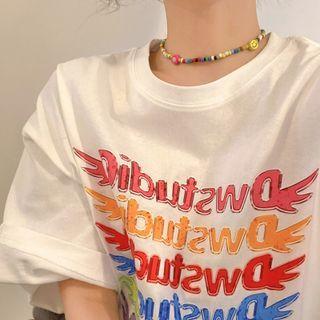 Smiley Bead Choker White & Orange & Blue & Green & Red & Yellow & Black & Pink - One Size