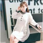 Embroidered Long-sleeve Collared Dress