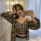 Plaid Camisole Top / Plaid Long-sleeve Shirt