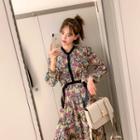 Frilled Floral Midi Shirtwaist Dress Beige - One Size