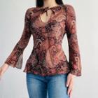 Floral Print Cut-out Long-sleeve Top